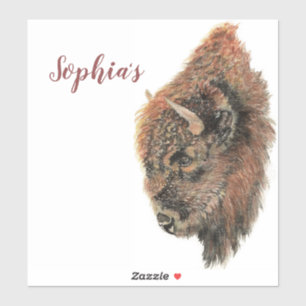 Persönlicher Name Wasserfarbe Buffalo, Bison Anima Aufkleber