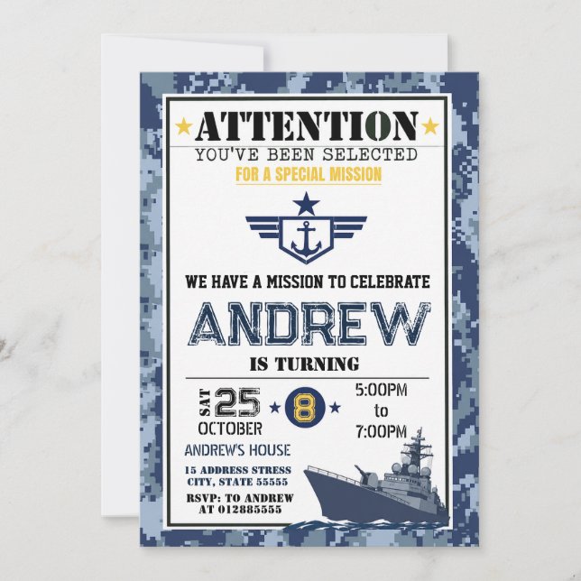 Persönlicher Navy-Geburtstag Einladung (Vorderseite)