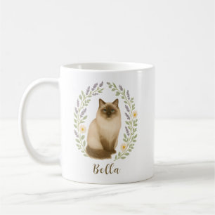 Persönlicher Rahmen mit floraler Ragdoll-Katze und Kaffeetasse