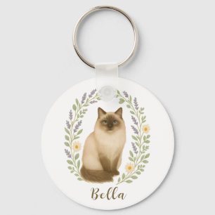 Persönlicher Rahmen mit floraler Ragdoll-Katze und Schlüsselanhänger