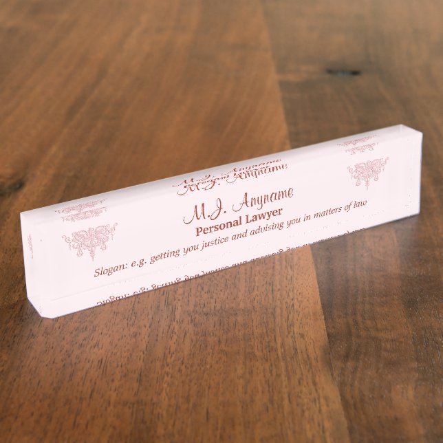Persönlicher Rechtsanwalt, Slogan und Justizzeiche Namensplakette (Seite)