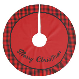 Persönlicher Rot-Schwarz karierter Weihnachts Polyester Weihnachtsbaumdecke