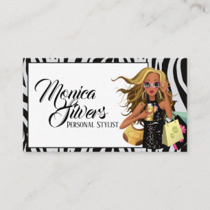Persönlicher Stylist Weibliche mit Zebra Hintergru Visitenkarte