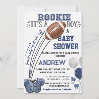 Persönlicher Touchdown Navy Blau Fußball Baby Show Einladung