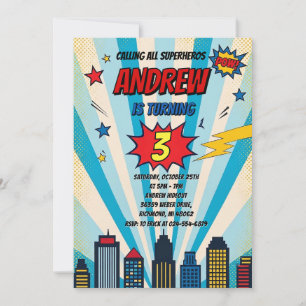 Persönlicher Vintage-Comic-Superhelden-Geburtstag Einladung