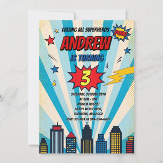 Persönlicher Vintage-Comic-Superhelden-Geburtstag Einladung