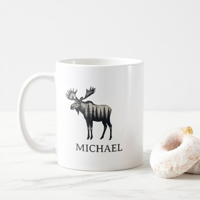 Persönlicher Wald-Elch im Winter   Kaffeetasse (Mit Donut)