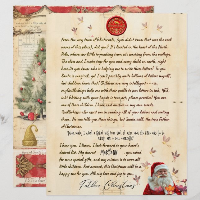 Persönlicher Weihnachtsbrief vom Weihnachtsmann vo (Vorne/Hinten)