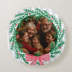 Persönlicher Weihnachtskranz Foto und Grüße Rundes Kissen