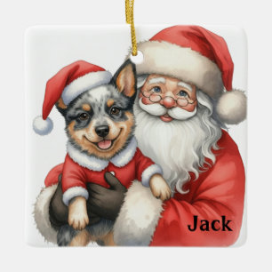 Persönlicher Weihnachtsmann mit Australian Cattle Keramikornament