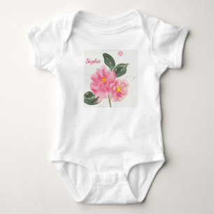 Persönlicher Weißer T - Shirt mit rosa Kamelie