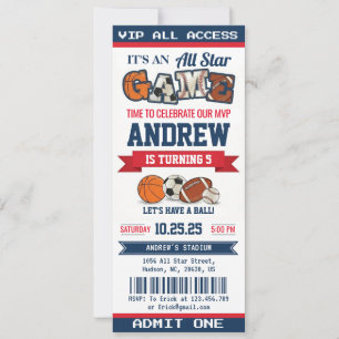 Persönliches All-Star-Sport-Geburtstags-Ticket für Einladung
