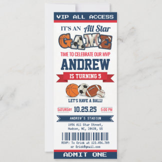 Persönliches All-Star-Sport-Geburtstags-Ticket für Einladung