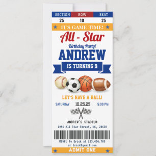 Persönliches All-Star-Sport-Geburtstags-Ticket für Einladung