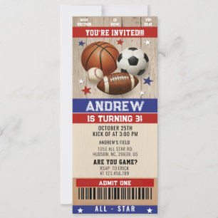 Persönliches All-Star-Sport-Ticket zum Geburtstag Einladung