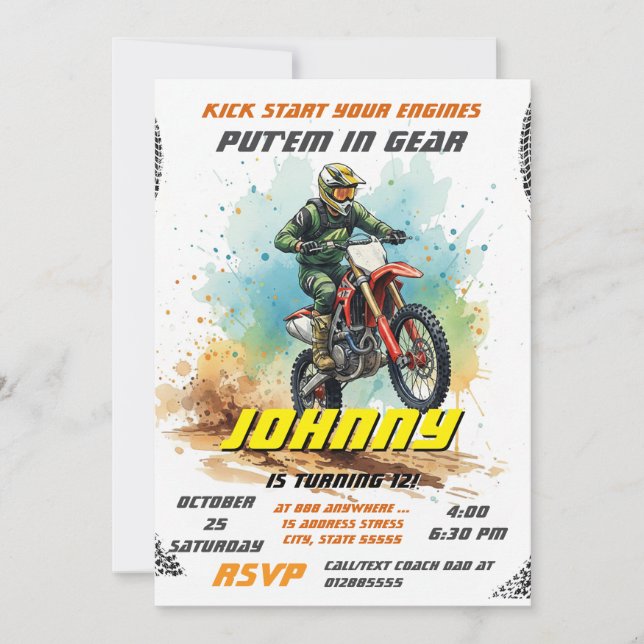 Persönliches Dirt Bike Motocross Geburtstagsparty Einladung (Vorderseite)