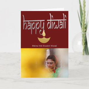 Persönliches Diwali-Foto in Lila Gold Silber Karte