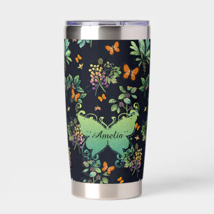 Persönliches dunkles Blumen-Schmetterlingsmuster Thermobecher
