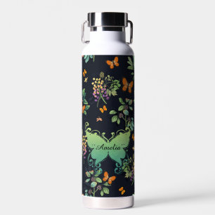 Persönliches dunkles Blumen-Schmetterlingsmuster Trinkflasche
