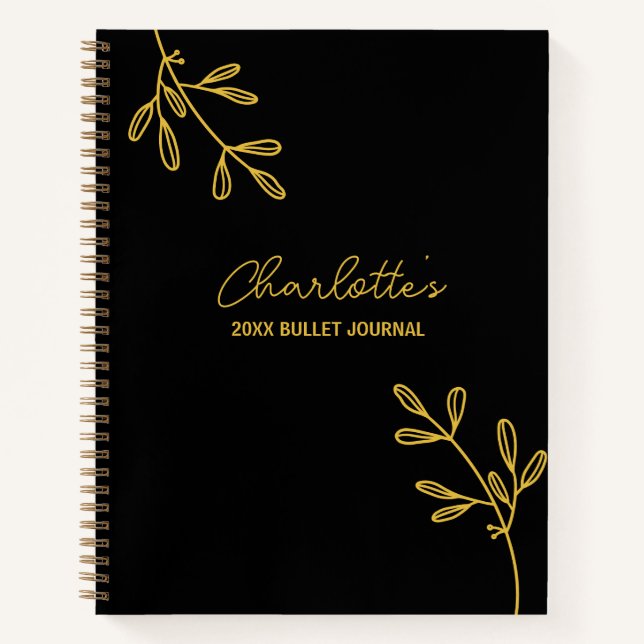 Persönliches elegantes Black Gold Bullet Journal Notizbuch (Vorderseite)