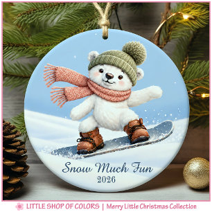Persönliches Foto eines Snowboard fahrenden Eisbär Keramik Ornament