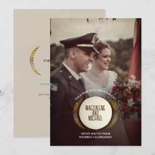 Persönliches Foto   Goldlaurel-Blätter Hochzeit Einladung