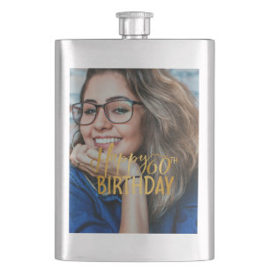 Persönliches Foto zum 60. Geburtstag Skript Flachmann
