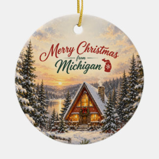 Persönliches Frohes Weihnachten aus Michigan Keramik Ornament