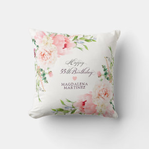 Persönliches Geschenk zum 55. Geburtstag Rosa Flor Kissen