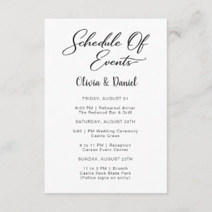 Persönliches Hochzeitswochenende-Itinerary-Einschl Begleitkarte