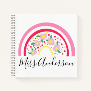 Persönliches Lehrergeschenk Floral Pink Rainbow Notizbuch