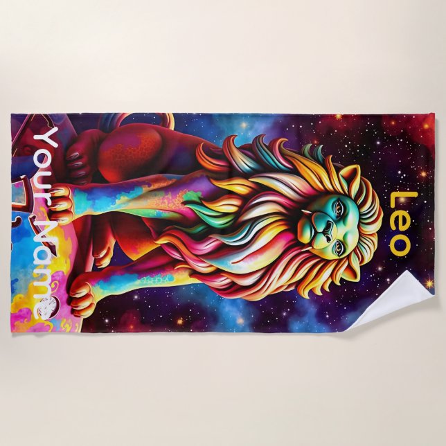 Persönliches Leo Astrologie-Sternzeichen Strandtuch (Vorderseite)