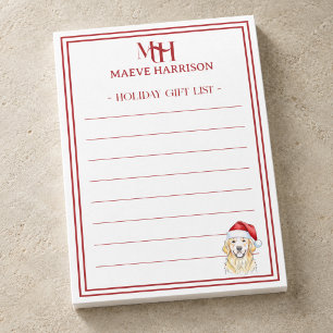 Persönliches Monogramm Golden Retriever Weihnachts Post-it Klebezettel