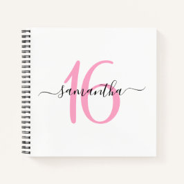 Persönliches Pink 16. Geburtstag Gästebuch Notizbuch