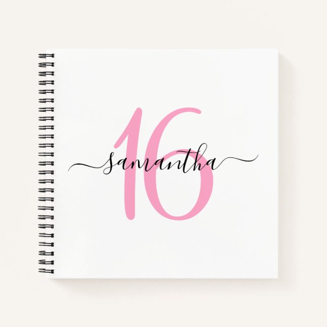Persönliches Pink 16. Geburtstag Gästebuch Notizbuch (Vorderseite)