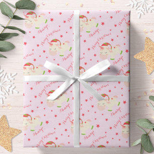 Persönliches rosa Weihnachts-Einhorn-Feiertags Geschenkpapier