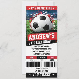 Persönliches rotes Fußball-Ticket-Geburtstags-Them Einladung