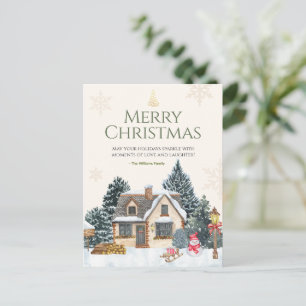 Persönliches Weihnachts-Cottage Feiertagspostkarte