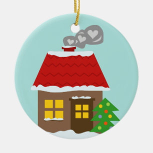Persönliches Winter-Schneehäuschen Frohe Weihnacht Keramikornament