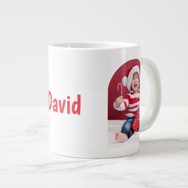 Personlized Merry Merry Merry Christmas Retro Jumbo-Tasse (Vorderseite Rechts)