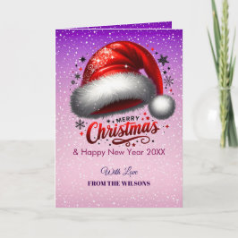 Personlized Scarlet Santa Hat Glow Photo Card Feiertagskarte