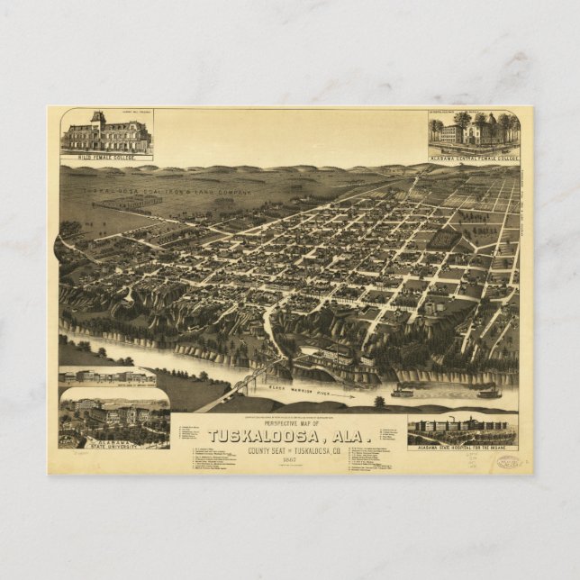 Perspektive Karte von Tuskaloosa Alabama (1887) (Vorderseite)