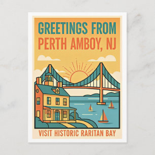 Perth Amboy NJ Raritan-Bucht Retro Postkarte