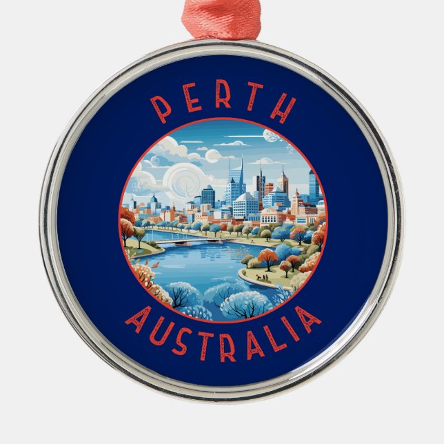 Perth Australia Retro Distressed Circle Ornament Aus Metall (Vorne)