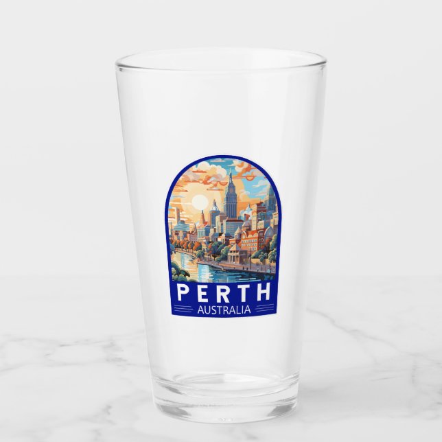 Perth Australia Travel Art Vintag Glas (Vorderseite)