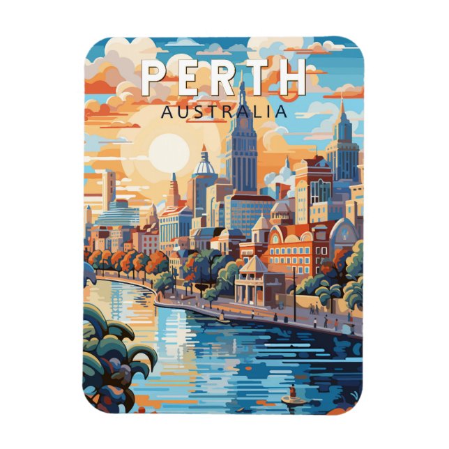 Perth Australia Travel Art Vintag Magnet (Vertikal)