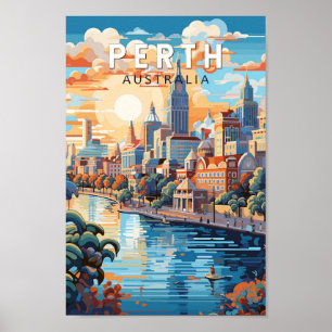 Perth Australia Travel Art Vintag Poster