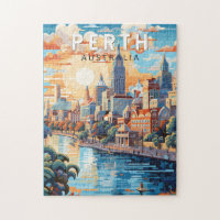 Perth Australia Travel Art Vintag