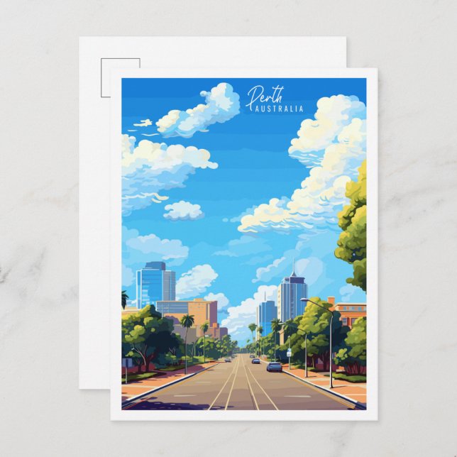 Perth Australia Vintage Reise Illustration Postkarte (Vorne/Hinten)