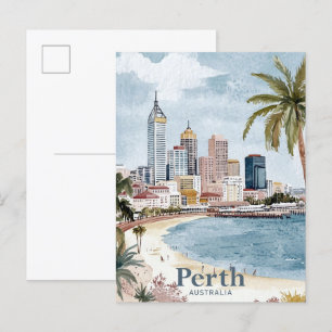 Perth Australien Aquarellmalerei Reise Postkarte